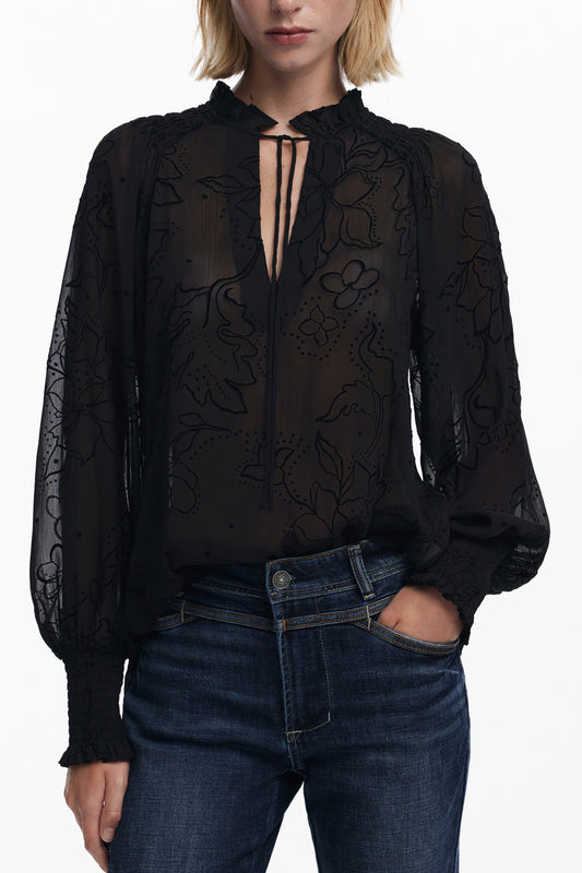 DESIGUAL DAMEN LANGARMSHIRT, SCHWARZ
